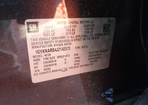 2018 Cadillac Xt5 Standard из США, поврежденный, VIN 1GYKNARS4JZ142573